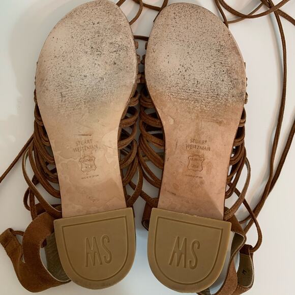 Stuart Weitzman Knotagain Ankle Wrap Flat Suede Sandal Size 8 - Picture 9 of 14